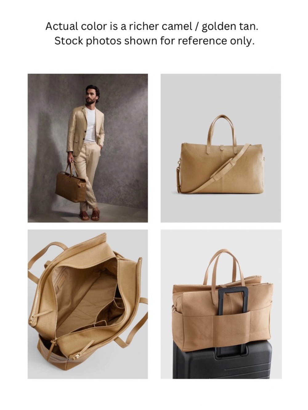 Quince Italian Leather Weekender Bag Golden Tan Travel Duffel Tote NWT - Picture 8 of 9